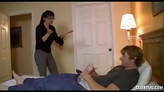 His HOT Stance Mom is PISSED! Punishes him with regard to Handjob and Blowjob
